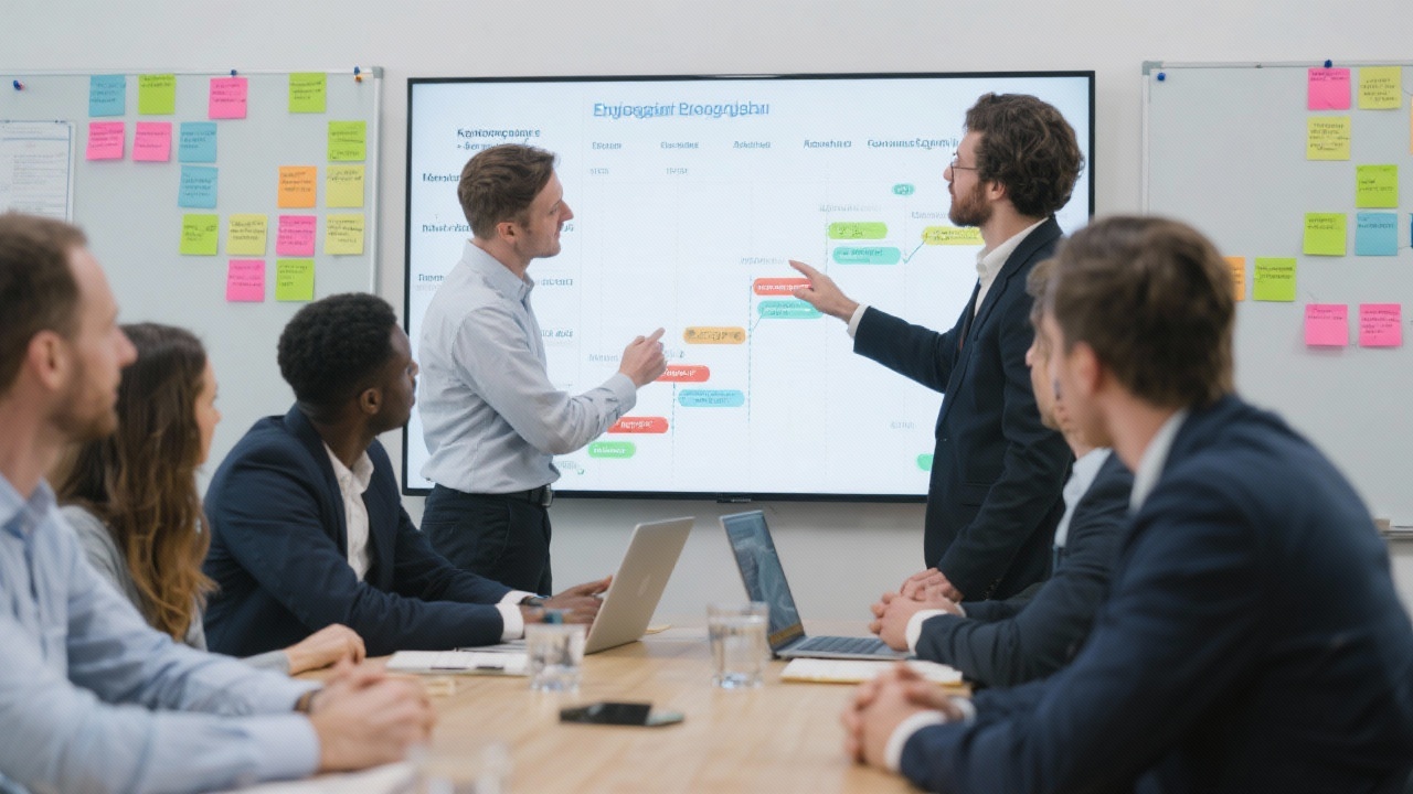 Cross-functional data team collecting operational figures, marketing signals and finance statements during collaborative workshop in bright co-working environment